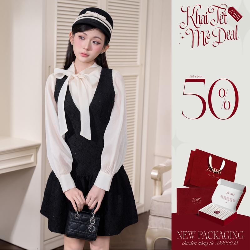  ZAMYSHOP - Váy thiết kế dạ bông giả set phối tơ váy đi làm đi chơi thanh lịch tiểu thư 