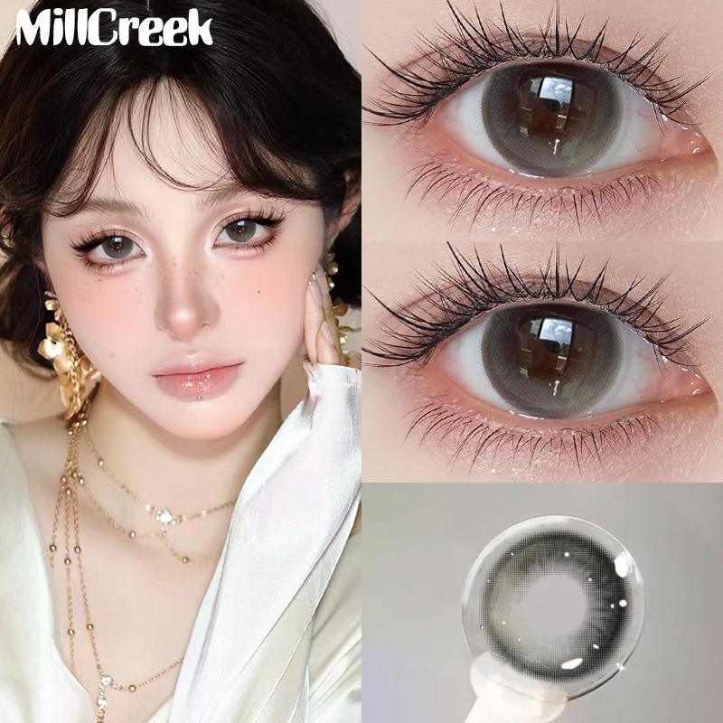 Kính áp tròng Mill Creek 1 cặp 2 chiếc màu Nâu hồng có màu đen Ống kính tự nhiên Kính áp tròng Hydrogel 14,2mm Có thể sử dụng trong một năm