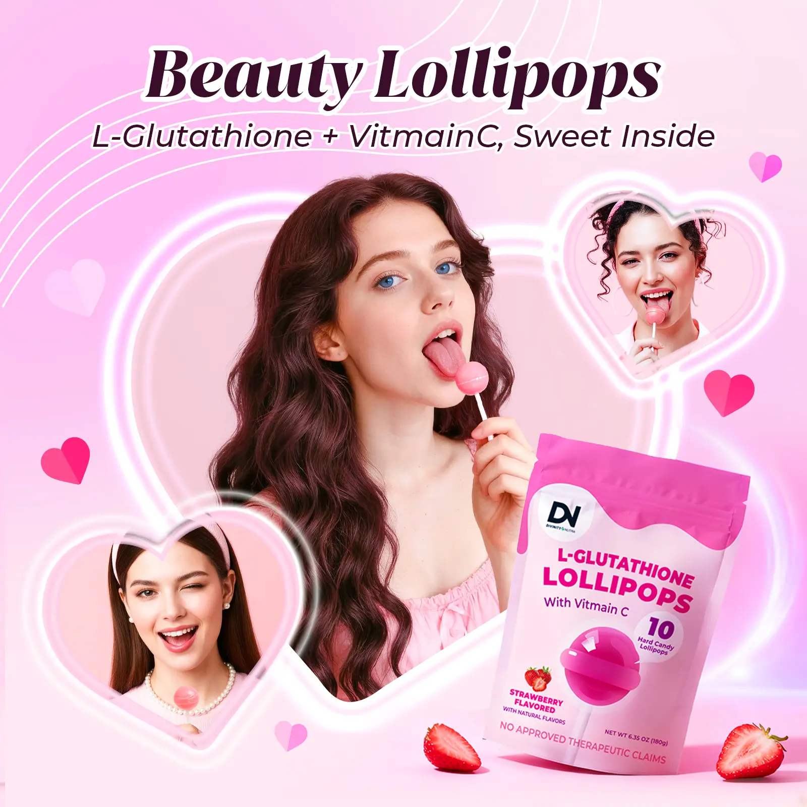 Divinity Nutra Glutathione Lollipops Vitamin C glow skin whitening ,500mg Hydrolyzed Collagen Peptides - Dietary Supplement Strawberry Divinity Nutra Glutathione Lollipops Vitamin C glow skin whitening ,500mg Hydrolyzed Collagen Peptides - Dietary Supplement Strawberry