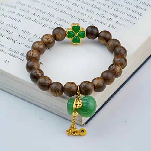 Vòng Trầm Đơn Cỏ Bốn Lá Mix Túi Bách Ngọc - Trầm Hương Tốc Vườn