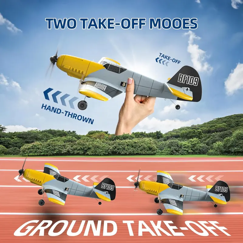 DEERC RC Plane 3 Channel BF-109 Remote Control Airplane Fighter, 2.4GHz 6-axis Gyro Stabilizer RTF Glider Aircraft with 2 Batteries, Easy to Fly for Beginners. 6