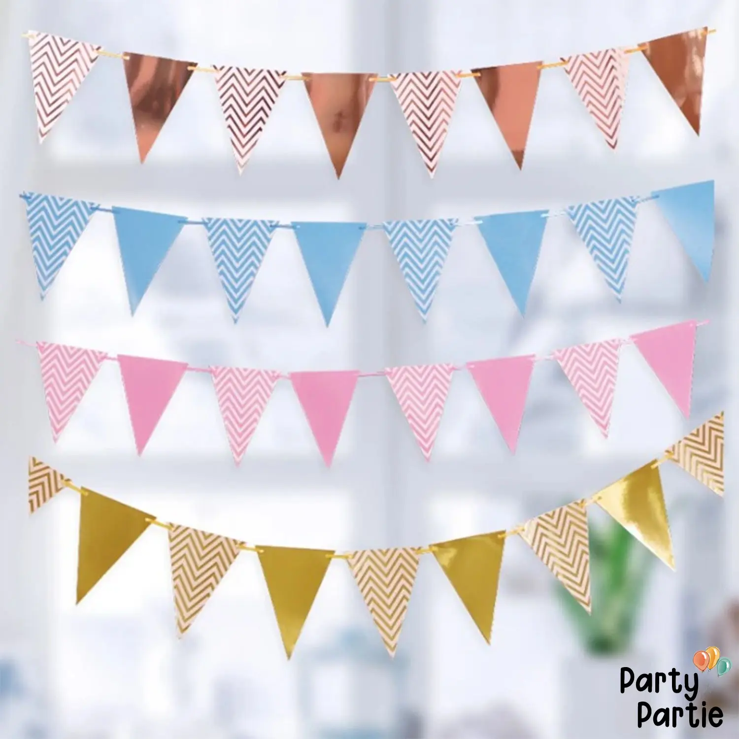[Ecer] Bunting Flag Zigzag / Banner Flag Segitiga Polos Gold / Silver