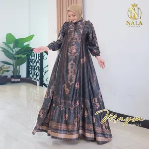 Nalafashion Andin Dres Silk Sutra armany Ziper Depan Aksen Rempel Pundak tangan smoke bawah lebar Mayung