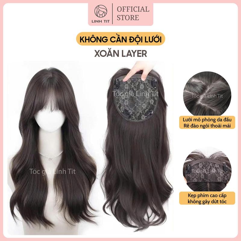 " KHÔNG CẦN ĐỘI  LƯỚI " - Xoăn Layer - Half da đầu  mô phỏng da đầu chất liệu tơ mềm 45-50cm [ Tóc Giả Linh Tít ]