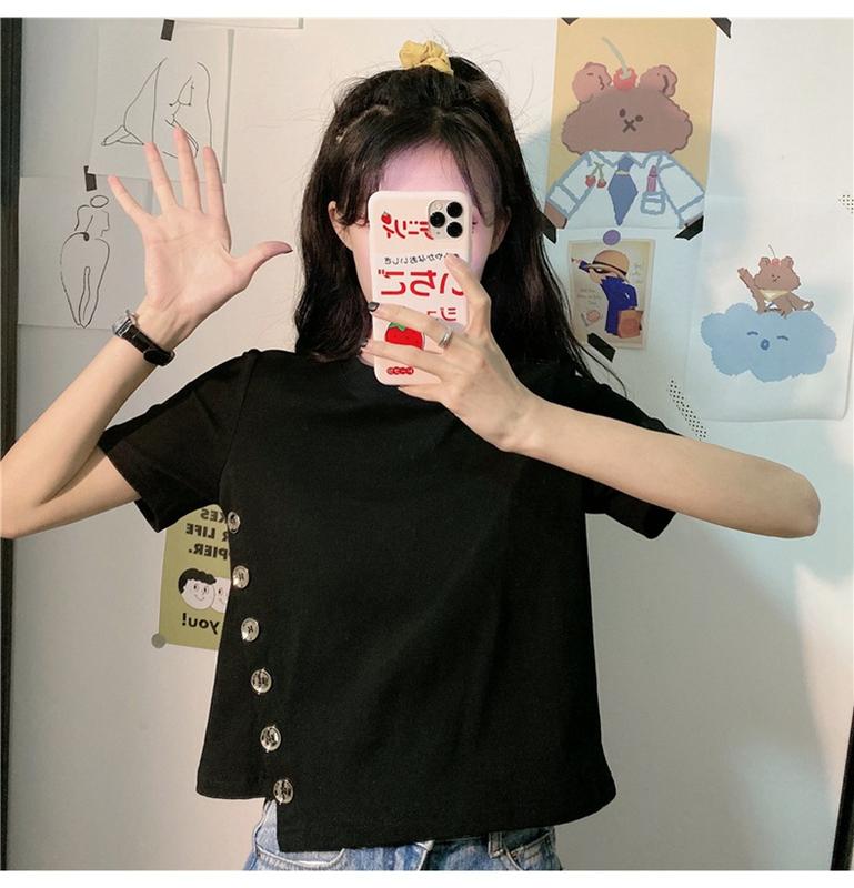 Product Introduction of Women's Short-Sleeved T-shirt 2020 Summer New Fashionable Stylish Ins Trendy Korean Versatile Short Type Design Sense Niche Top 5