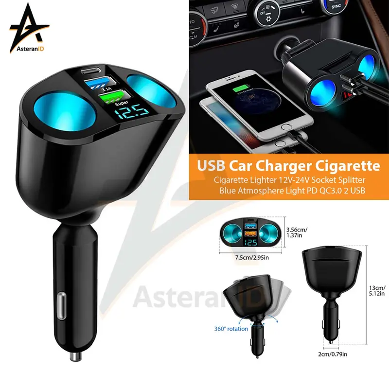 USB Car Charger Cigarette Lighter Super Quick Charge 22.5 W 0