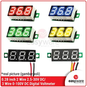 0.28 inch DC LED Digital Voltmeter 0-100V 3 Wire Voltmeter 2.5-30V 2 Wire Voltage Meter Auto Car Mobile Power Voltage Tester Detector 12V Red Green Blue