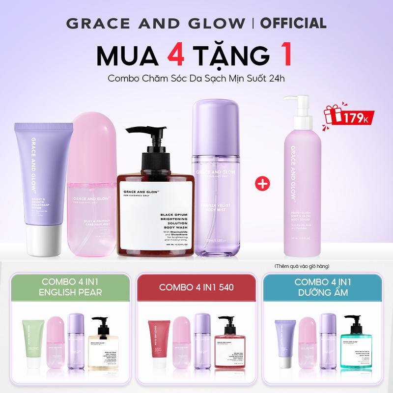 [Best 4 in 1] Grace and Glow Sữa tắm + Lăn khử mùi + Body Mist + Xịt tóc Hương nước hoa cao cấp  Làm sáng da & Phục hồi tóc hư tổn