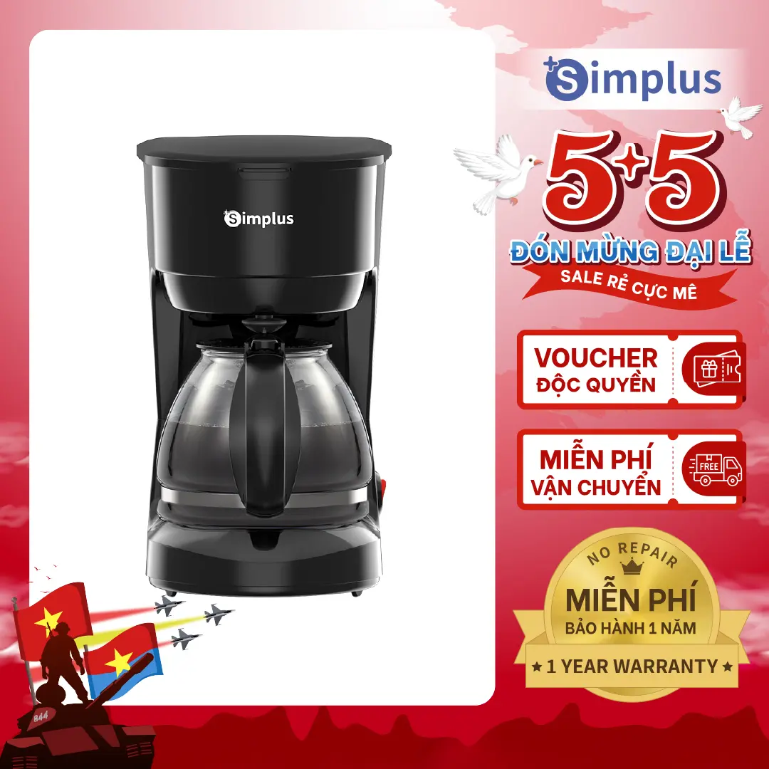 SimplusVN Máy pha cà phê Simplus KFJH011, dung tích lớn 750ml chống nhỏ giọt Bảo hành 1 năm chỉ đổi không sửa