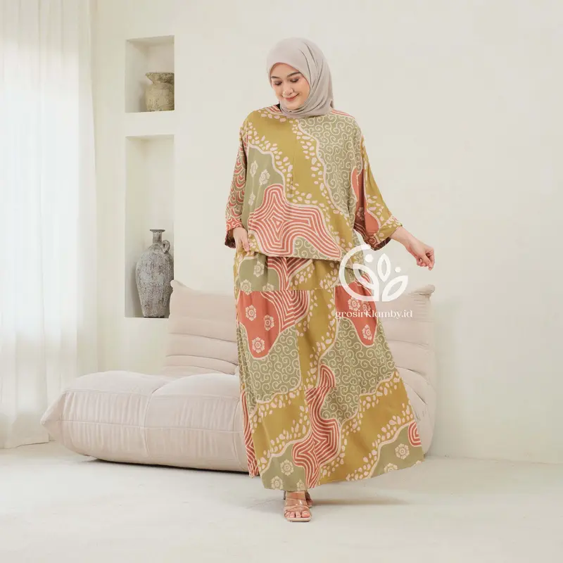One Set Rok Marina Rayon Batik Premium Jumbo Busui Atasan Bawahan Wanita Rok Adem Tebal Nyaman 0
