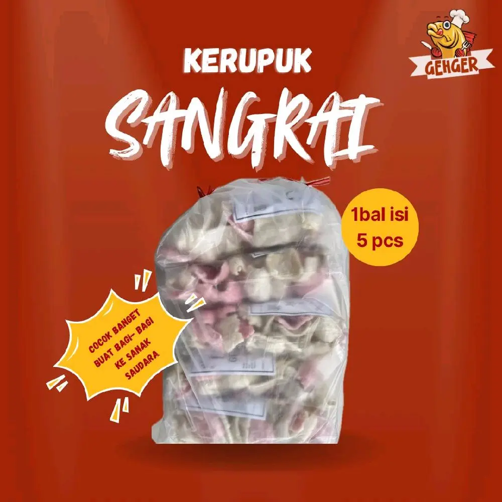 KERUPUK SANGRAI HG GEHGER PER BAL ISI 5PCS Camilan Food Cikur Snack Tapioka Cemilan Makanan Keripik Putih kerupuk upil pasir Krupuk Pink