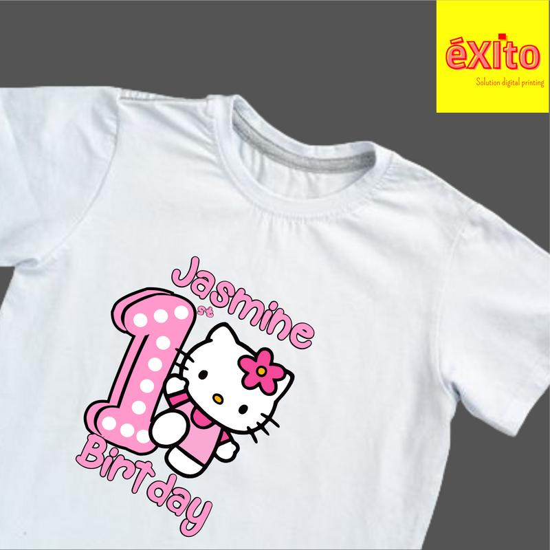 Kaos Baju Combed Ulang Tahun Couple Keluarga Family Motif Tema Hello Kitty - Free Ganti Nama dan Angka 2