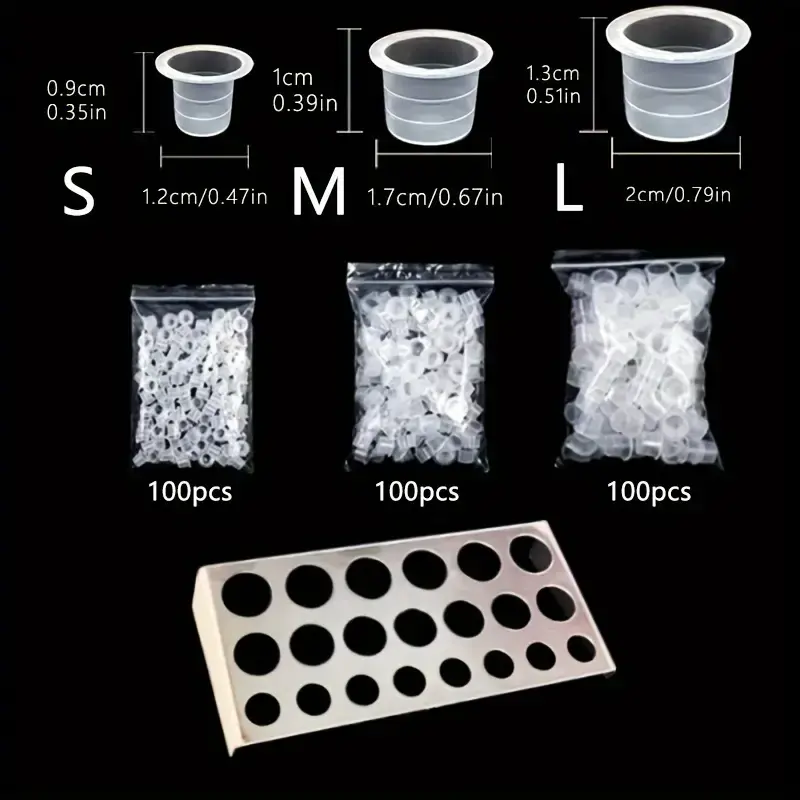300pc Tattoo Ink Cup with Tattoo Color Iron Holder - Professional splash proof tattoo accessory, reusable ink cap set for tattoo artists and permanent makeup procedures