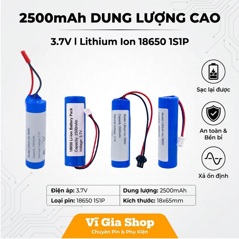 Pin Sạc Lithium 3.7V 2500mAh Có Mạch Bảo Vệ (Jack XH 2.54 / PH 2.0 / SM 2.54 / JST 2P) - Vĩ Gia