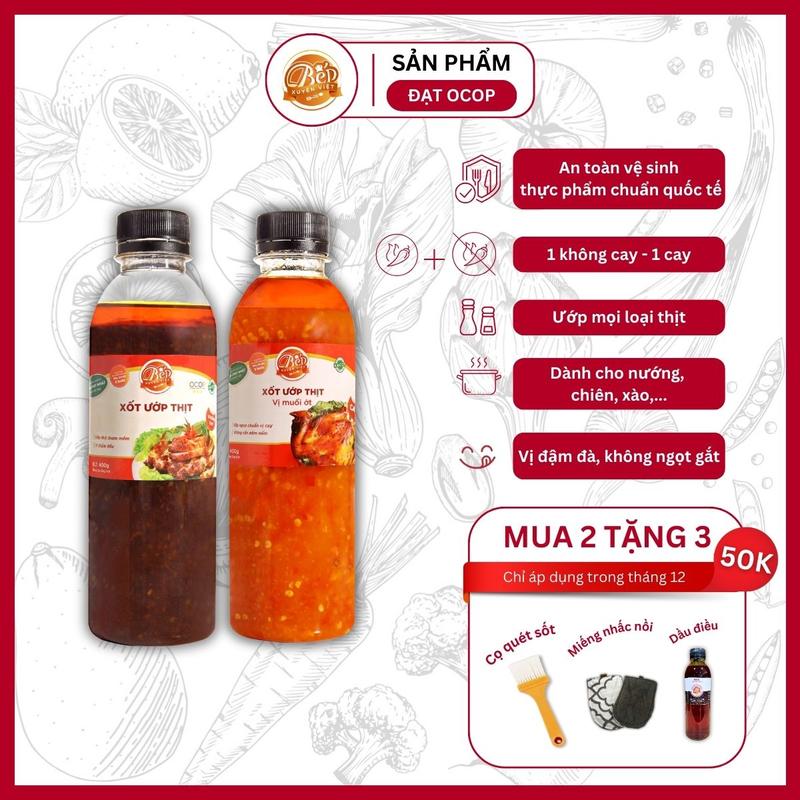 Combo 2 chai Sốt Ướp Thịt Nướng vị BBQ và vị muối ớt 400g Bếp Xuyên Việt ướp thịt hải sản tiện lợi. Nước Sốt Gia Vị