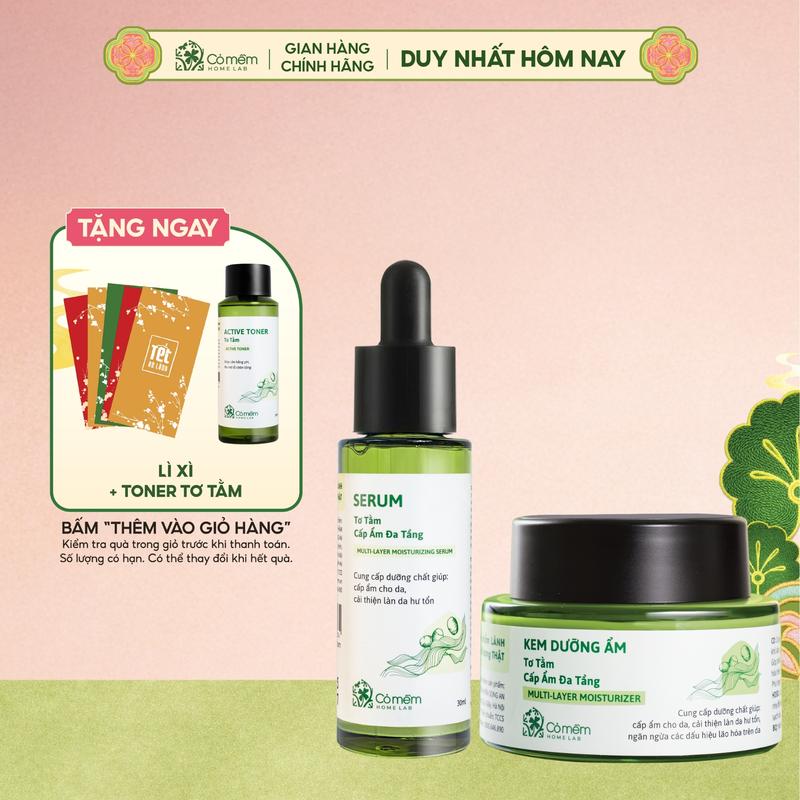  COMBO TẶNG QUÀ MIỄN PHÍ  Combo Dưỡng Da Mặt Serum Kem Dưỡng Ẩm Đa Tầng Tơ Tằm Cải Tiến Mới Với Hoạt Chất HA - Ceramide - BetaGlucan 