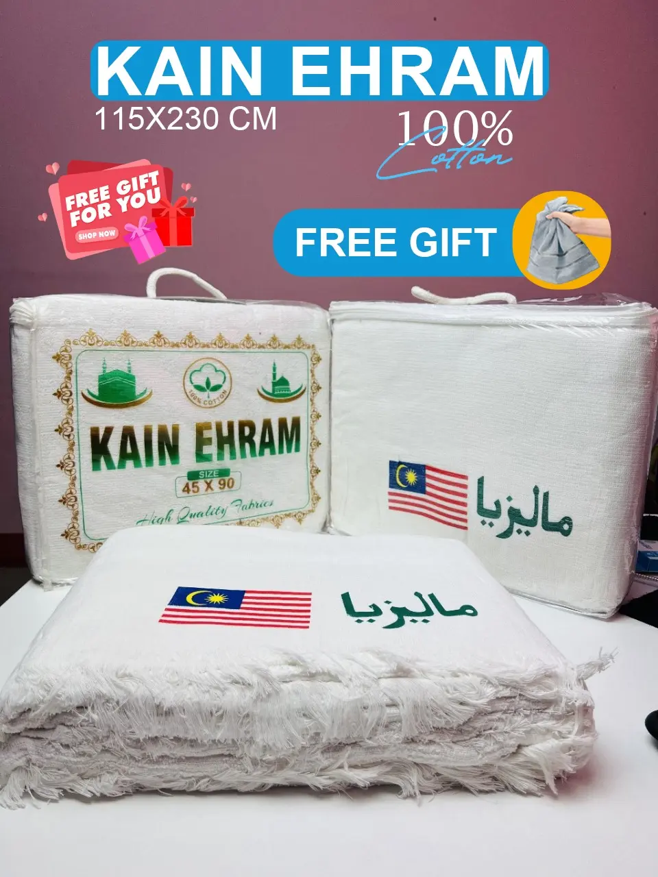 Kain Ihram Lelaki 100% Kapas 115x230 Cm Untuk Hajj Haji Umrah Muslim Dewasa Tuala Muslimah Towel Wrap