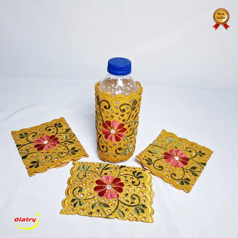 Cover aqua botol bordir / tatakan gelas bordir / cover air mineral 7