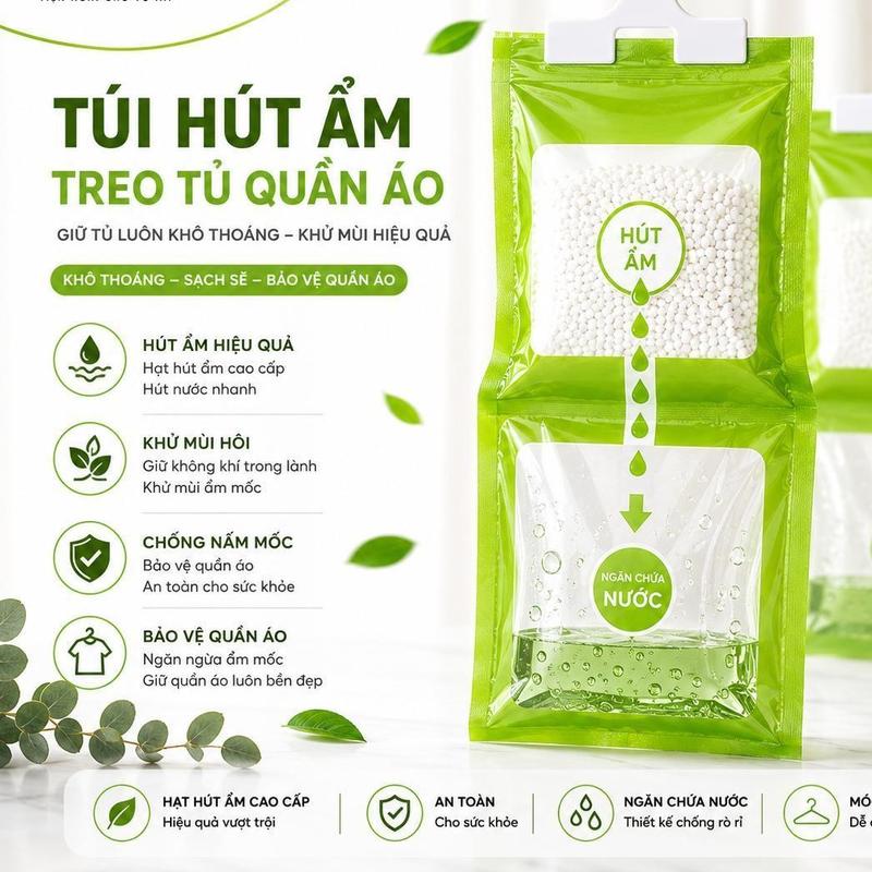Túi Hút Ẩm Có Móc Treo 2 Ngăn Chống Ẩm Chống Mốc Tủ Quần Áo Tủ Giày Phòng Kín…
