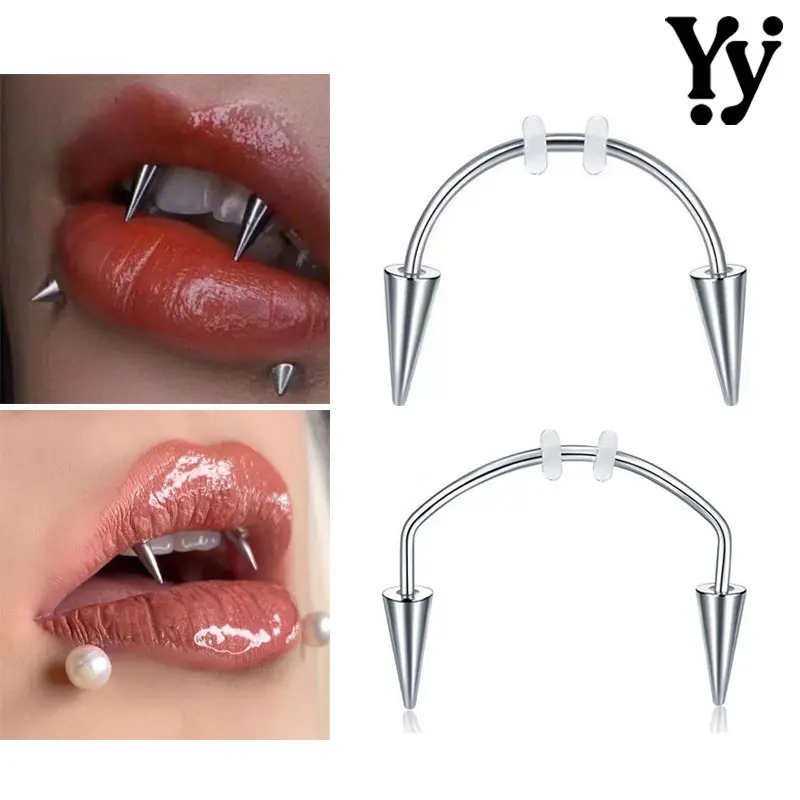 YY 1 Buah Stainless Steel Dental Nails Labret Piercing Dracula Nail Studs Cosplay Vampire Teeth Lip Stud Smile Dental Nails Lip Piercings