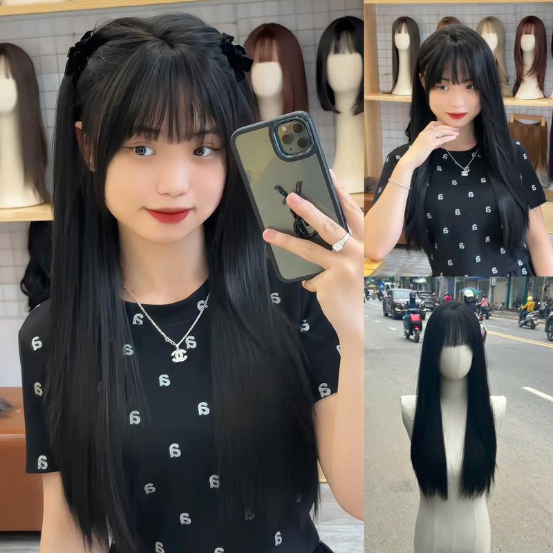 <60cm> Tóc giả nguyên đầu THẲNG TỈA hot trend Wig Nữ Women NHIỀU MÀU SẮC
