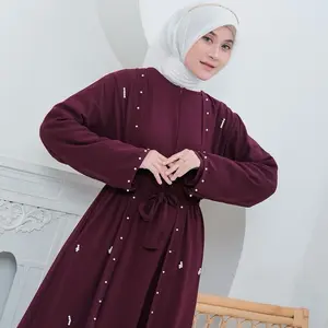 Gamis Outher Terpisah Syahira Abaya Bahan Ceruty Baby Dool Aplikasi Payet Mutiara Outfit Terbaru Lebaran Terbaru 2025