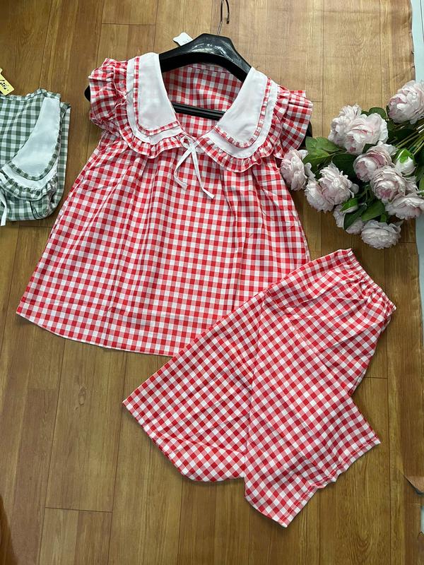  Mộc Shop Bộ Đồ Nữ Mặc Nhà Quần Lửng Lụa Hàn Tay Cánh Tiên Freesize Dưới 56kg Áo Top Nhung Women Quần Ngủ Đỏ Siêu Xinh Cho Mùa Hè 