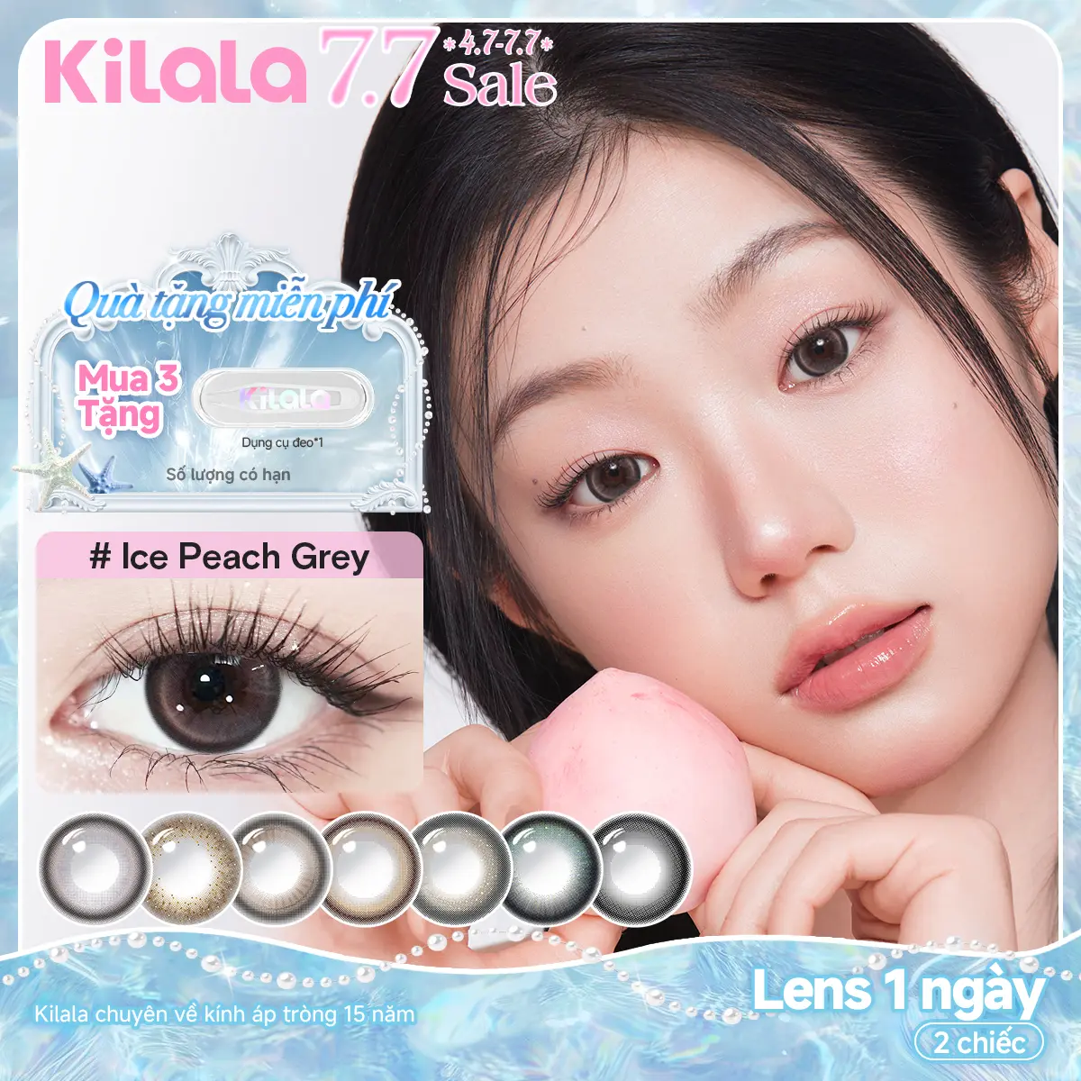 2 chiếc Lens 1 Ngày kính áp tròng Kilala màu Nâu Xám Lam Tím DIA 14.0-14.5mm độ cận 0-7 lens mềm mại màu sắc xinh đẹp lên ảnh rất đẹp khiến makeup mắt không còn đơn giản