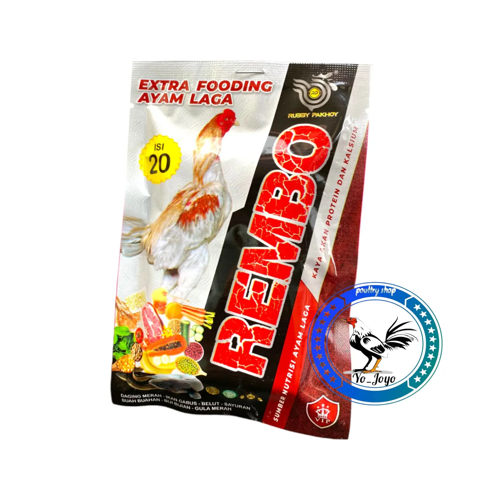 REMBO EXTRA FOODING dan multivitamin ayam laga isi 20 butir