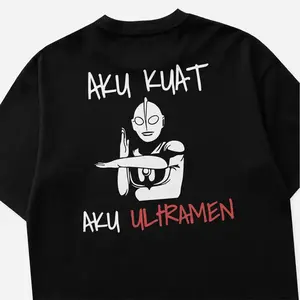 Sweater santai hitam dengan motif lucu Ultraman