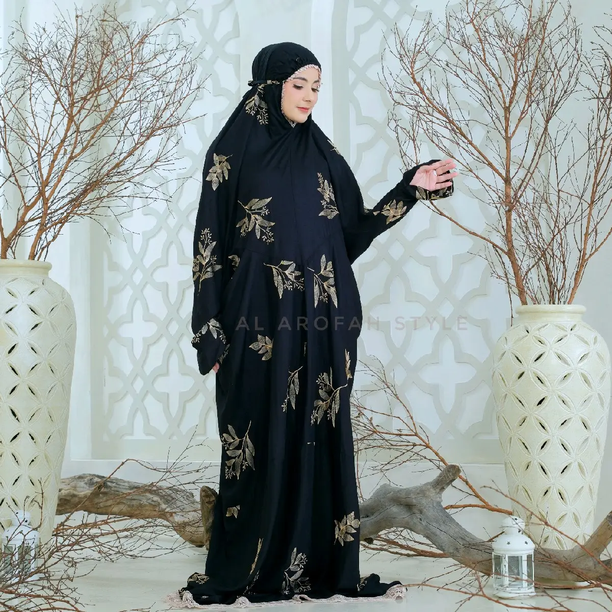AL AROFAH Mukena Terusan Dewasa Zahrana Bordir Mukena Lajuran Rayon