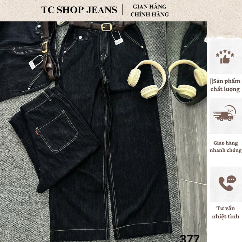 TCSHOPJEANS QUẦN JEAN ỐNG SUÔNG BIGSIZE TÚI NẮP 2 BÊN CHỈ NỔI MS 377