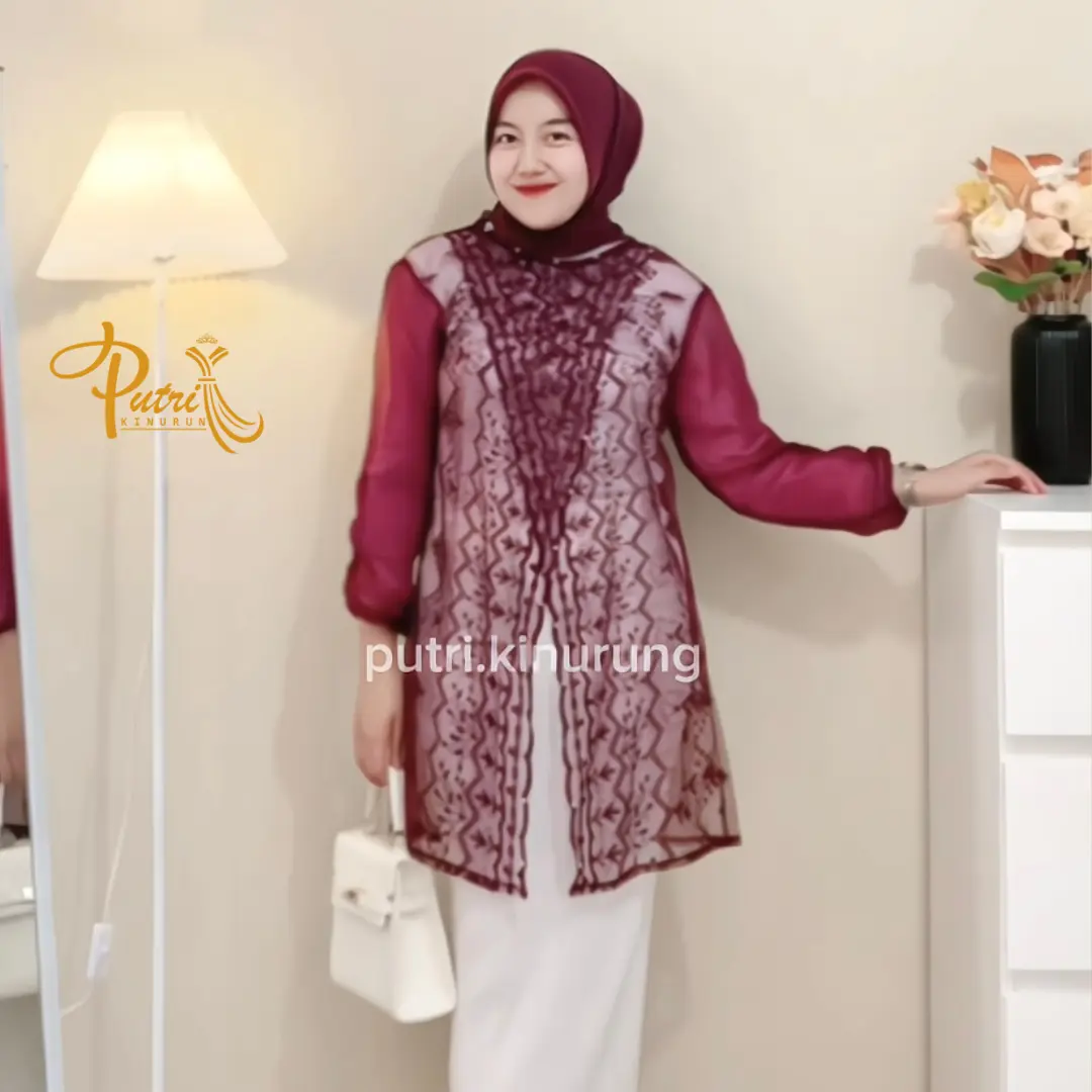 Fiona Outer Tunik Jumbo LD120 Brokat Organza Payet Brukat Hari Raya Kondangan Wisudaan Bridesmaids