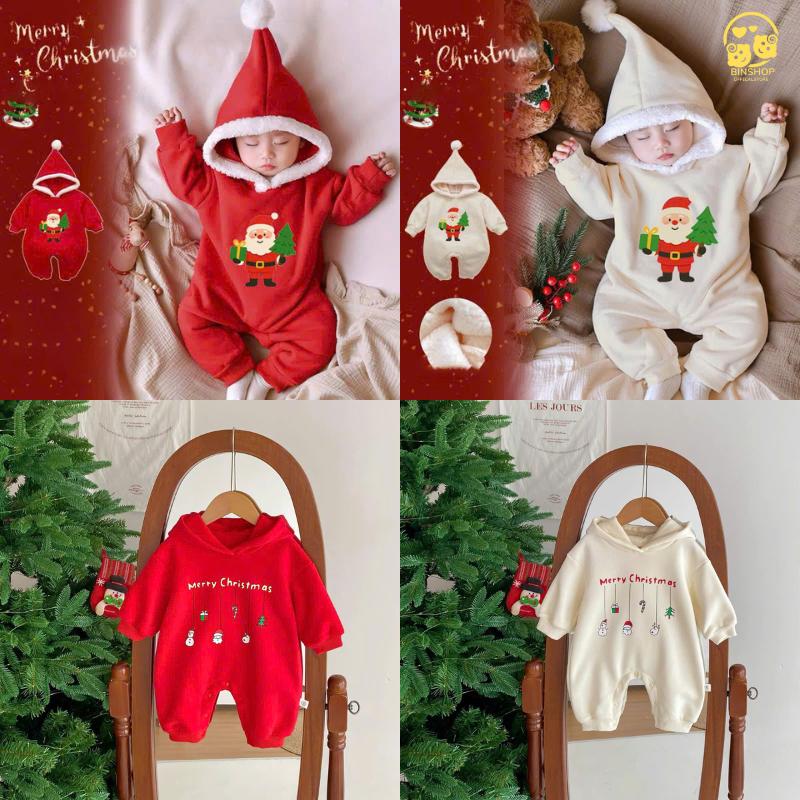  Quần áo trẻ em Chất Nỉ Bông ấm áp Bộ body cho bé họa tiết Giáng sinh đáng yêu Bodysuit cho bé trai bé gái từ 0-12M Voi 