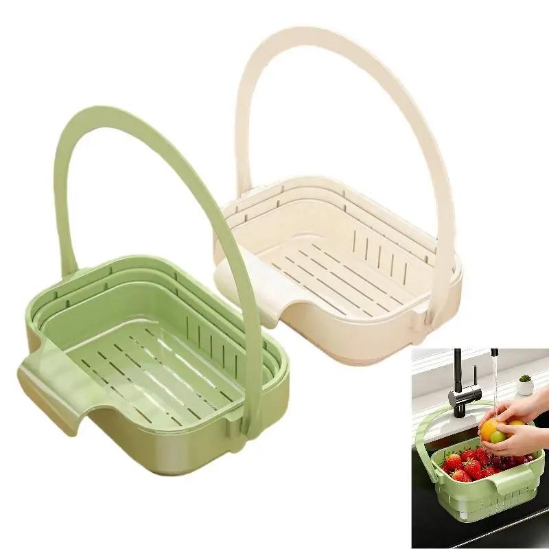 Treo có thể gập lại bồn rửa colander Trọng lượng nhẹ nhà bếp thực phẩm Trái Cây…