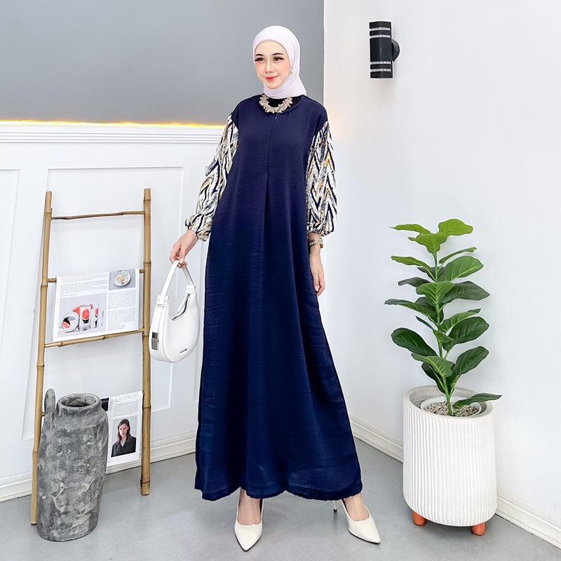 Alesia Dress crinkle mix rayon viscose muslim wanita Viral kekinian Santai Nyaman Airflow Gamis Textured Woven Fabric White Murah Tapi Mewah Lebaran Zipper Remaja crinkle airflow bisa dicuci dengan mesin kondangan 6