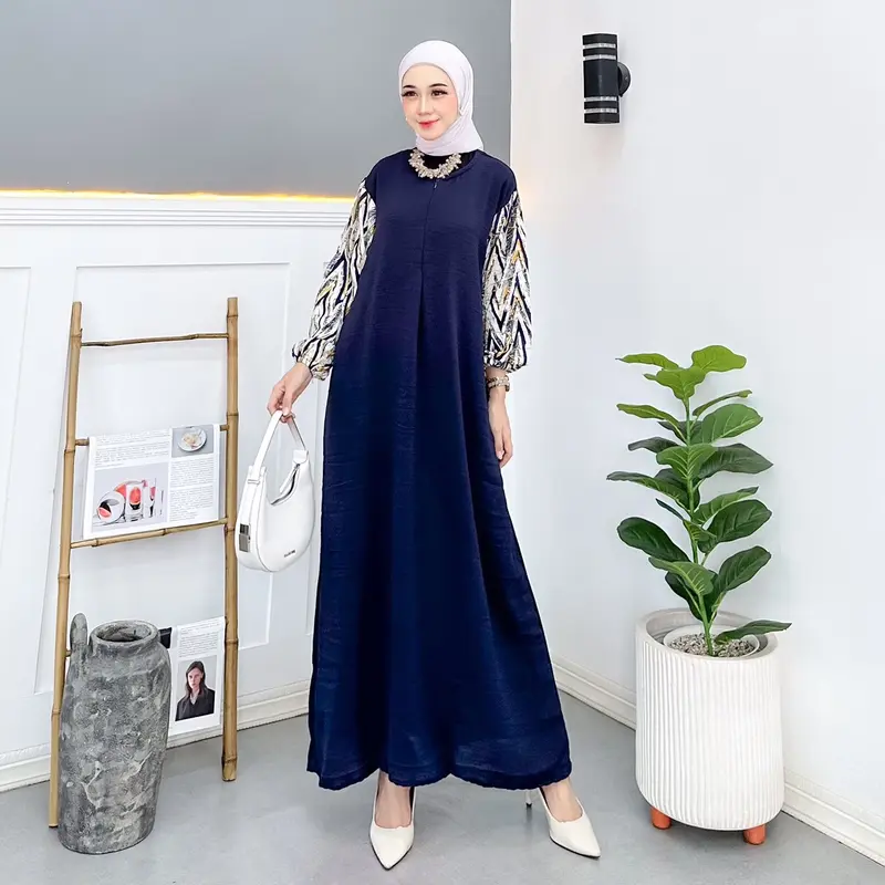 Alesia Dress crinkle mix rayon viscose muslim wanita Viral kekinian Santai Nyaman Airflow Gamis Textured Woven Fabric White Murah Tapi Mewah Lebaran Zipper Remaja crinkle airflow bisa dicuci dengan mesin kondangan 5