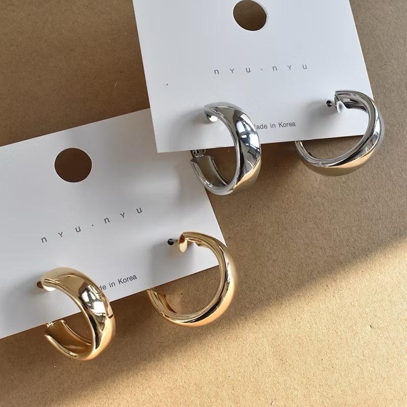 PH64 Big Earrings Anting Tusuk Tindik Emas Perak Gold Silver Giwang Besar Model Round Half Bulat 0