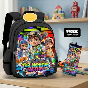 Tas Ransel Anak SD Laki-laki Motif Lucu Kanvas 38x30x12cm Dilapisi Busa Tebal Free Tempat Pensil - Pria