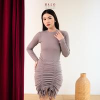 Gambar [HaloFashion] Milan Sexy Dress Tali Serut Ruffle Bodycon Mini Dress Crew Neck Long Sleeve Baju Korean Style Casual Wanita - Black, S dari HaloFashion Kab. Tangerang 3 Tokopedia
