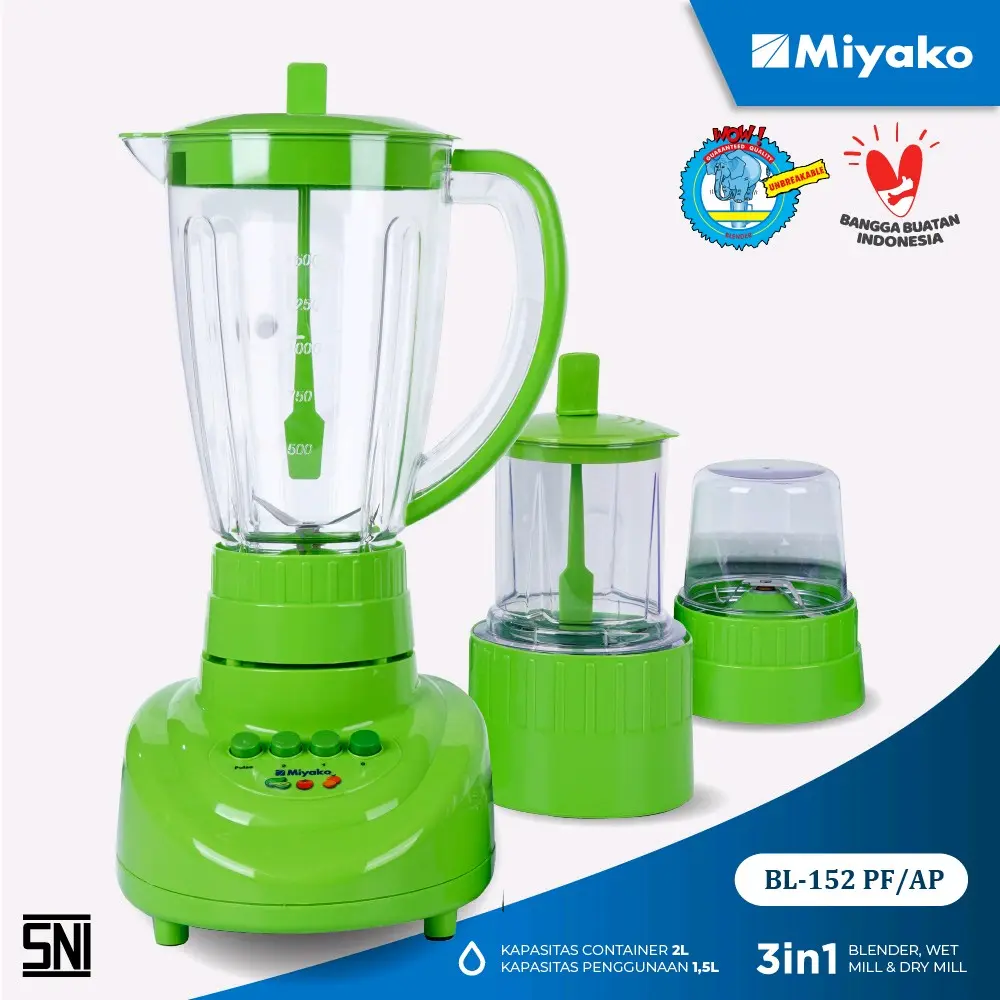 Miyako BL-152 PF-AP Blender Plastik 1,5 Liter 3in1 Wadah Listrik