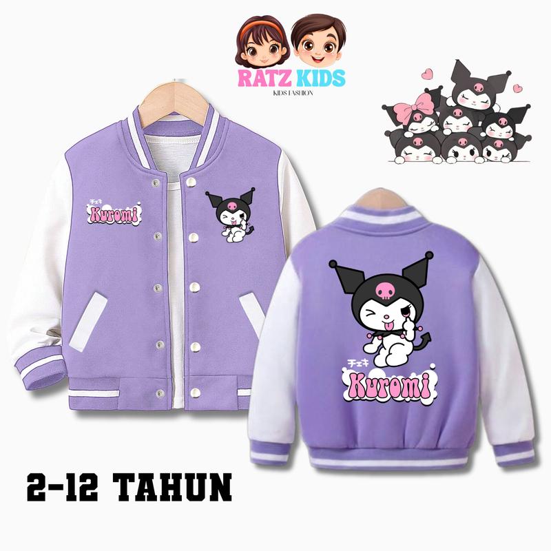 RATZ.KIDS - Jaket Anak Perempuan KUROMI Varsity Model dengan Kancing Pengencang, Cocok untuk Musim Semua - 2-12 Tahun - Fashion, Pakaian 1