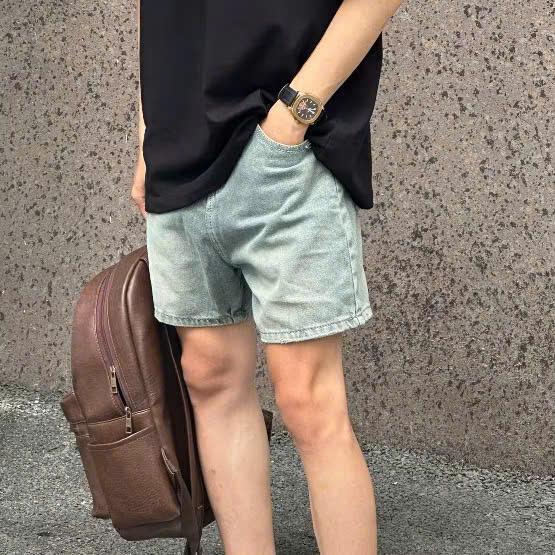 Combo quần short jean nam đen-xanh ống rộng trên gối chất vải dày dặn NLyn-Store Short 002