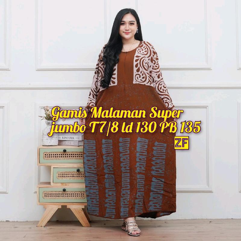 Terbaru Gamis Rayon Pekalongan Cap Malaman Ori Home Dress Busui Super Bige Size Jumbo LD 130 Tangan 7/8 Batik Muslim Nyaman 6