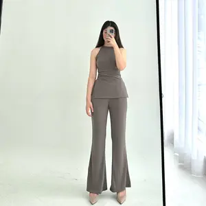 Izz Knit Set Halter Tanktop Top Cutbray Pants Knit Set Premium