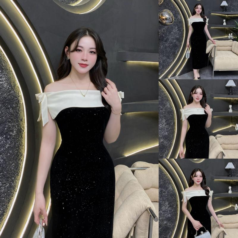  G93 - Váy Thiết Kế Evii dành cho nữ Đầm Nhung thiết kế trễ vai nơ liền dáng bút chì xuông phù hợp đi làm đi chơi và đi dự tiệc. Có Bigsize Women Dress 