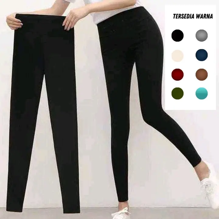 Legging panjang spandek Jersey / celana legging spandek / legging wanita Jersey leging lejing Dewasa Spandex Stretch Melar _ Standar leggings Hitam Bahan Lembut Nyaman ketat