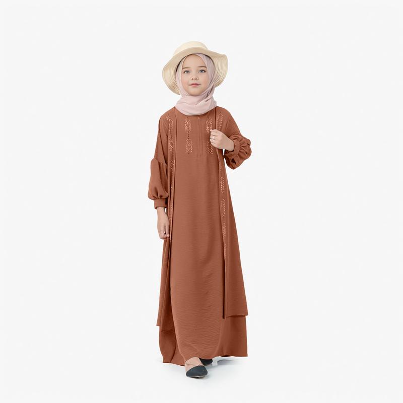 Basadzhi Kids Baju Muslim Anak Usia 5Th Sampai 13 Th Bahan Cey Crinkle Cantik Kancing Nyaman Hitam Variasi Putih Gamis Tanggung 8