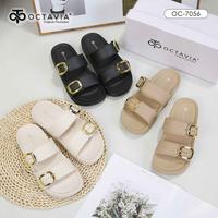 Gambar OCTAVIA Sandal Slide Slip On Wedges Wanita with Double Belt Straps #OC-7056 (FREE BOX) - Black, 36 dari Octavia Shoes Kab. Tangerang 3 Tokopedia