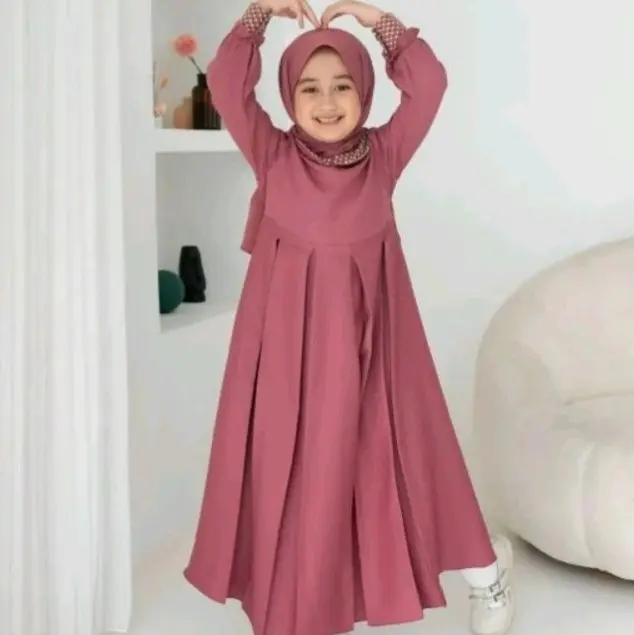 Gamis Anak Hellena Kids (Tanpa hijab) Crinkle Airflow Dress Umur 3-12 Tahun S.M.L.Xl.XXL/Baju Gamis Anak Terbaru /Dress Anak Terbaru/Dress anak Crinkle Airflow panjang 2